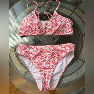Floral Bikini Set in Red and White